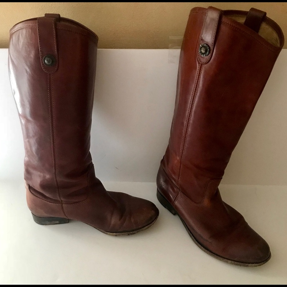 FRYE WOMENS MELISSA BUTTON PULL ON BOOT BROWN 7